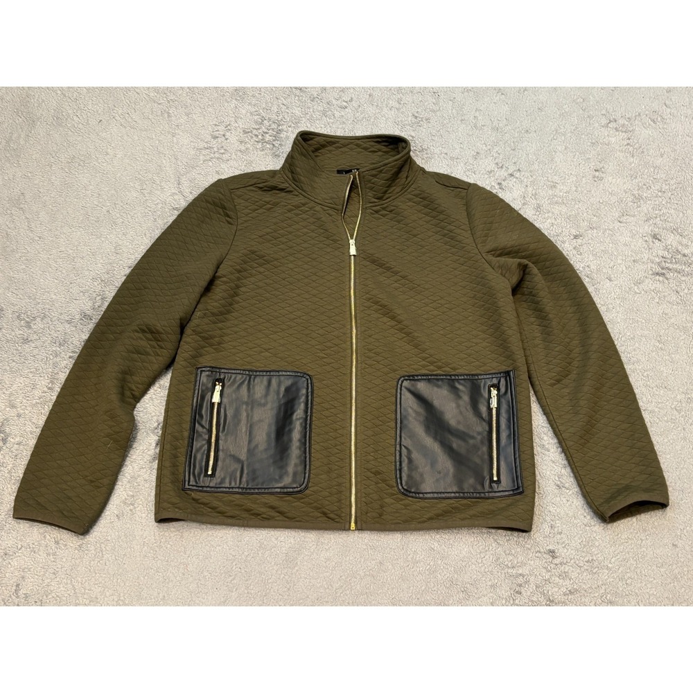 Jones New York Signature Jacket Sweater Womens Medium Green Quilted Full Zip